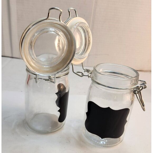 Set Of 2 Glass Chalkboard Label Jars With Hinged Lids & Metal Clamps - Picture 6 of 6